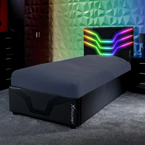Single Gaming Bed with RGB LED - Black, Wood image