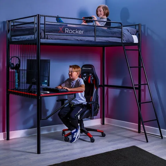 Single High Sleeper Bed with Desk - Black, Metal
