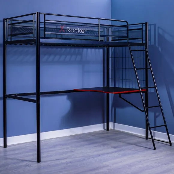 Single High Sleeper Bed with Desk - Black, Metal