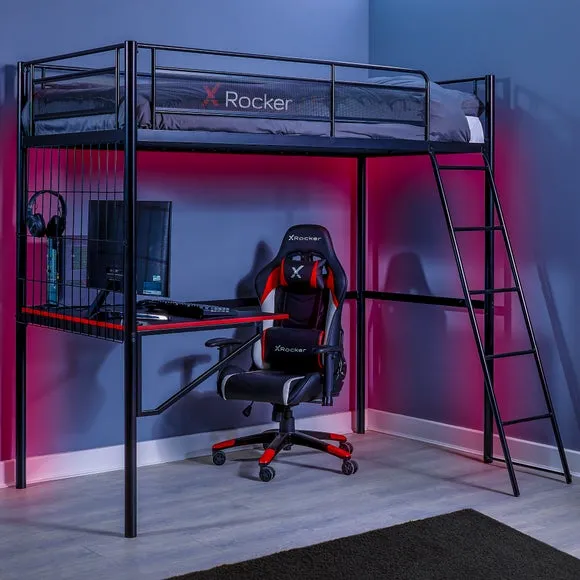 Single High Sleeper Bed with Desk - Black, Metal image