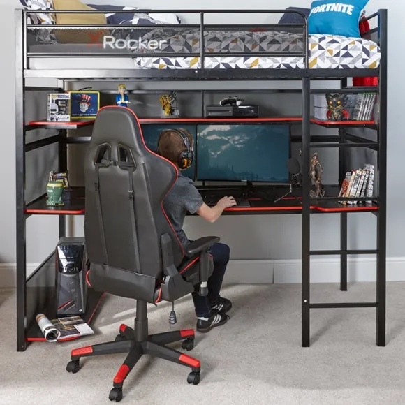 Single High Sleeper Bunk Bed with Desk - Black