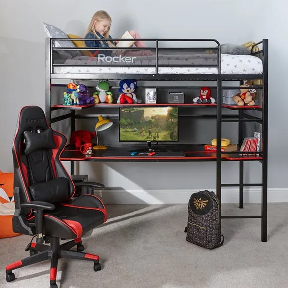 Single High Sleeper Bunk Bed with Desk - Black