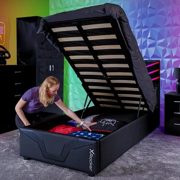 Single Ottoman Bed with LED Lighting - Black