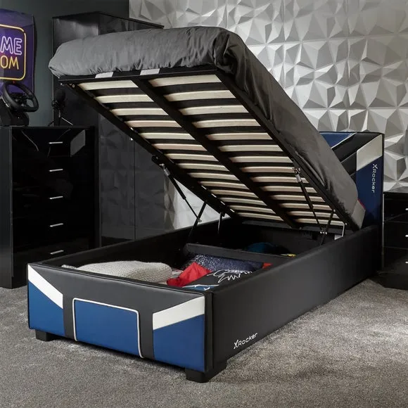Single Ottoman Bed with Storage - Blue, PU