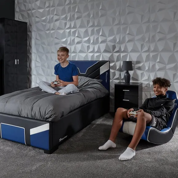Single Ottoman Bed with Storage - Blue, PU