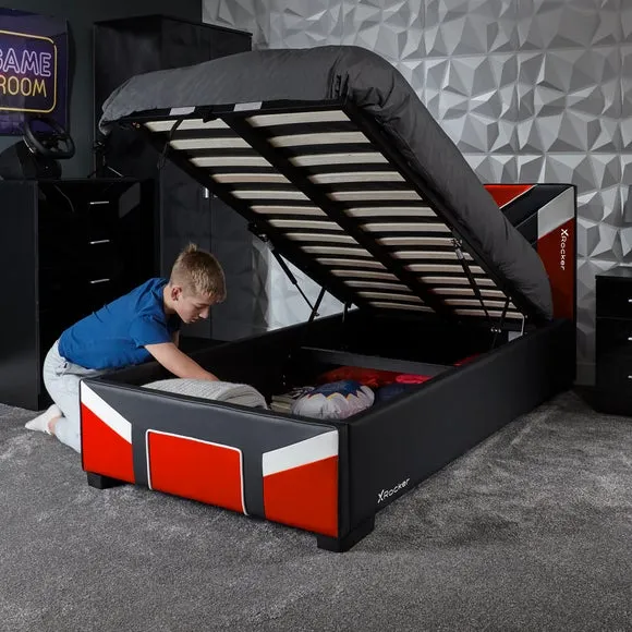 Single Ottoman Bed with Storage - Red, PU