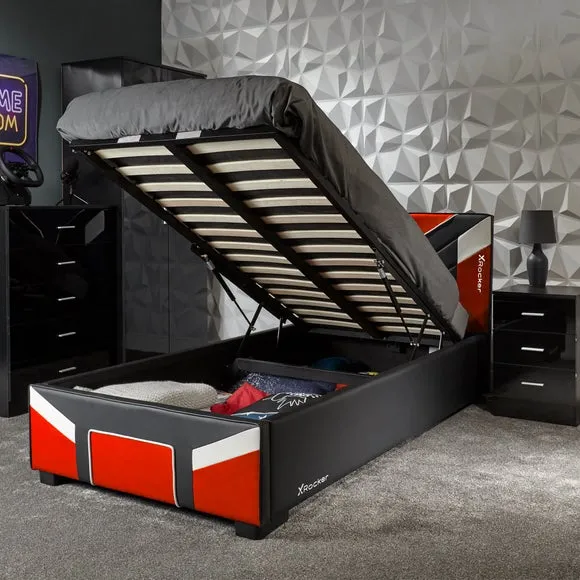 Single Ottoman Bed with Storage - Red, PU