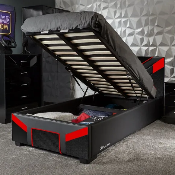 Single Ottoman Bed with Storage - Red, PU