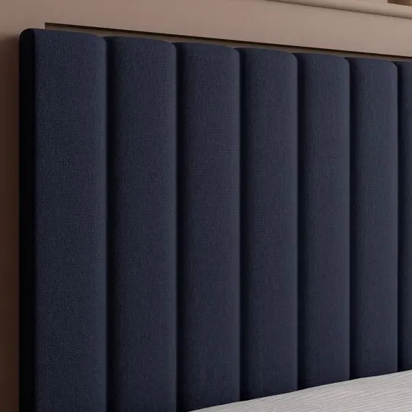 TV Bed Frame with LED Lighting - Navy, Velvet