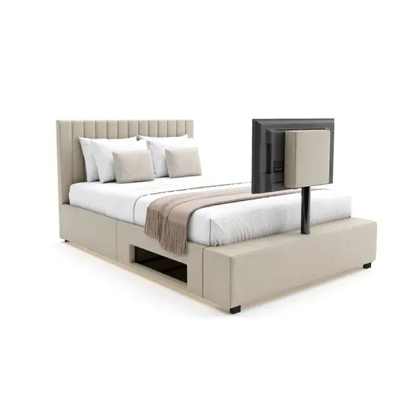 TV Bed Frame with LED Lighting - Stone, Velvet