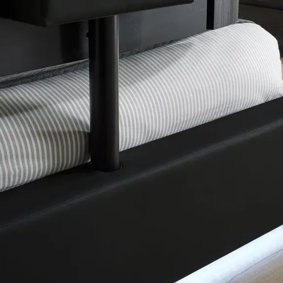 TV Bed with LED Lights & Mount - Black, Faux Leather