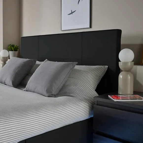 TV Bed with LED Lights & Mount - Black, Faux Leather