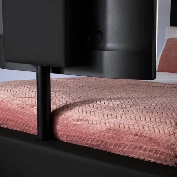 TV Bed with LED Lights & Mount - Black, Faux Leather