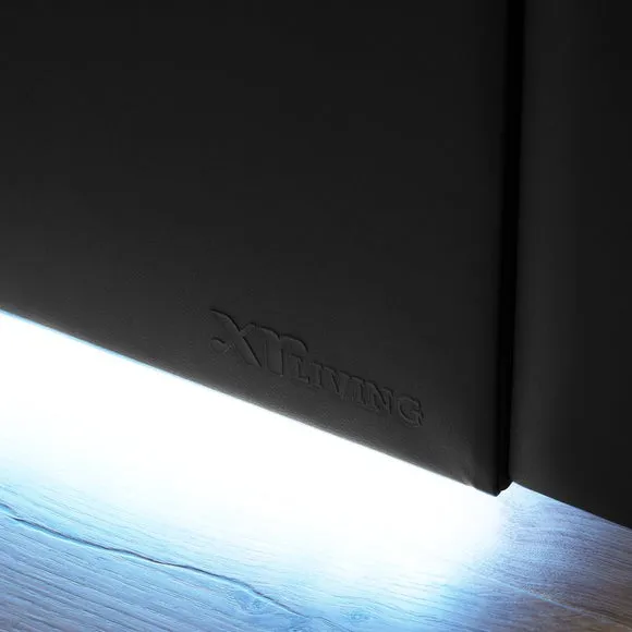 TV Bed with LED Lights & Mount - Black, Faux Leather