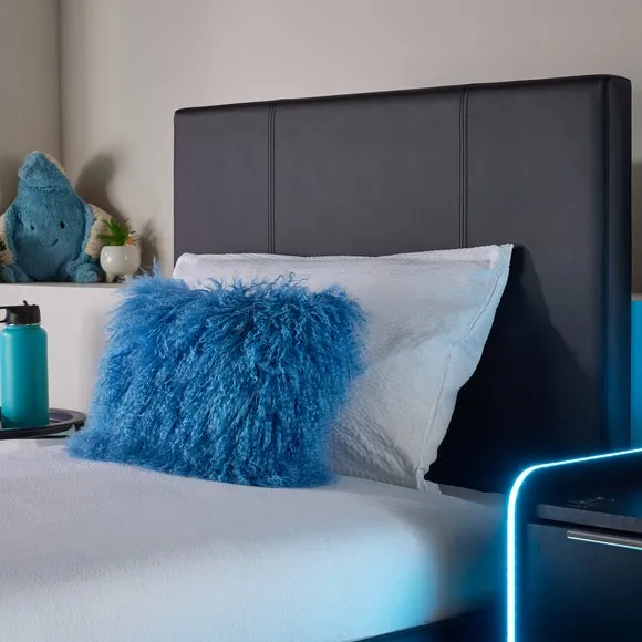 TV Bed with LED Lights & Mount - Black, Faux Leather