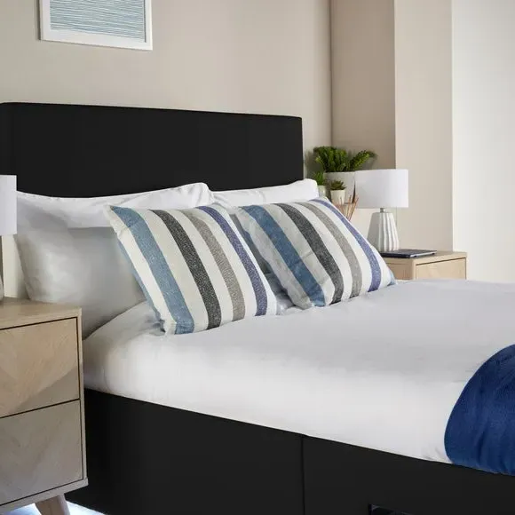 TV Bed with LED Lights & Mount - Black, Faux Leather