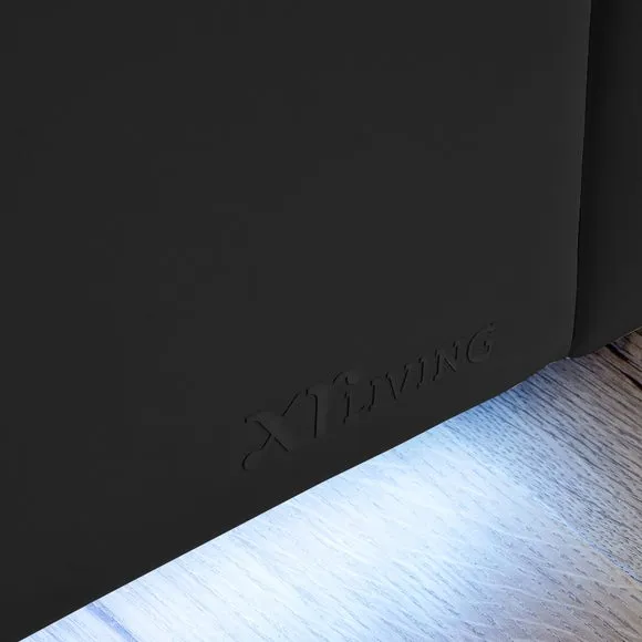 TV Bed with LED Lights & Mount - Black, Faux Leather