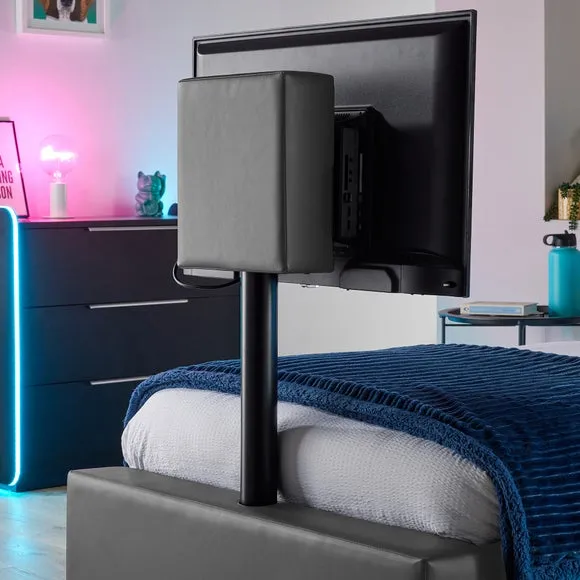 TV Bed with LED Lights & Mount - Grey, Faux Leather