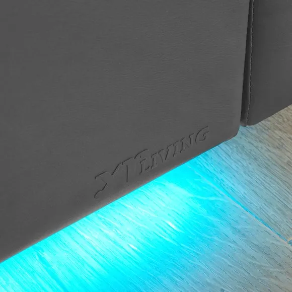TV Bed with LED Lights & Mount - Grey, Faux Leather