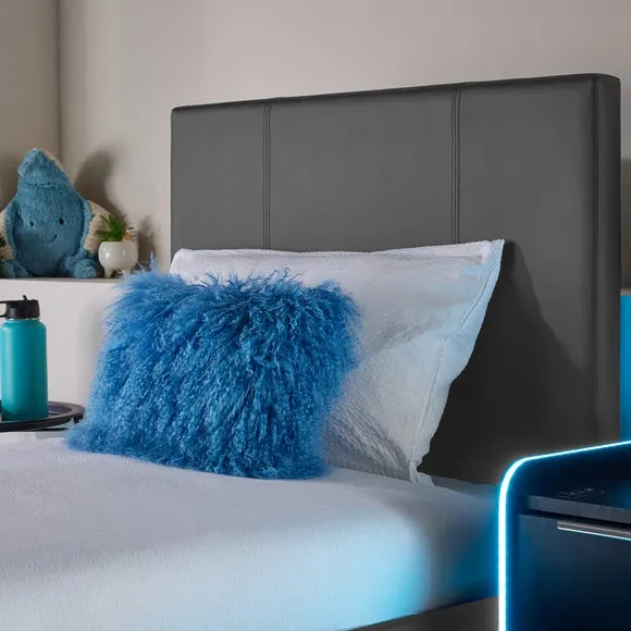 TV Bed with LED Lights & Mount - Grey, Faux Leather