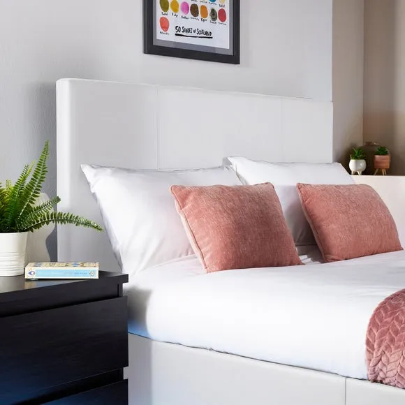 TV Bed with LED Lights & Mount - White, Faux Leather