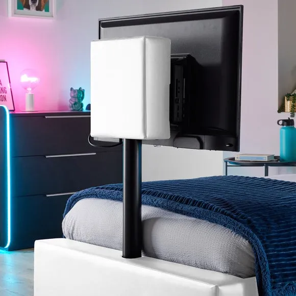TV Bed with LED Lights & Mount - White, Faux Leather