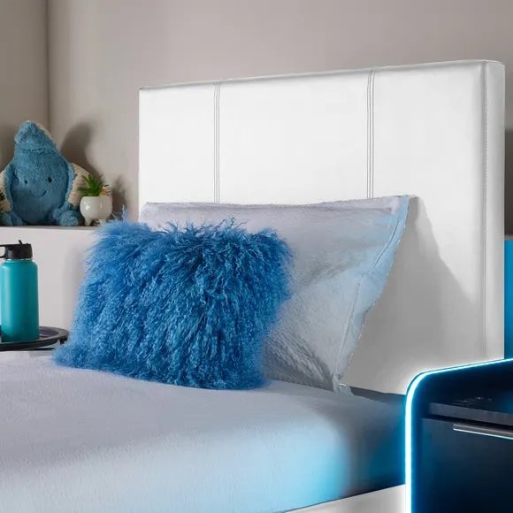 TV Bed with LED Lights & Mount - White, Faux Leather