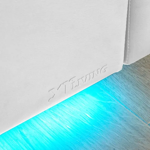 TV Bed with LED Lights & Mount - White, Faux Leather