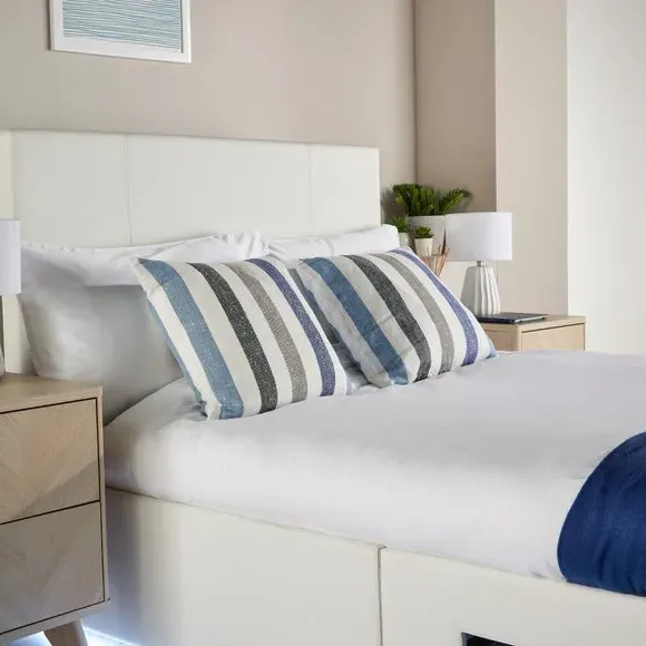 TV Bed with LED Lights & Mount - White, Faux Leather