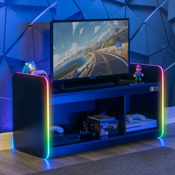 TV Unit with LED Lights - Black, Wood image