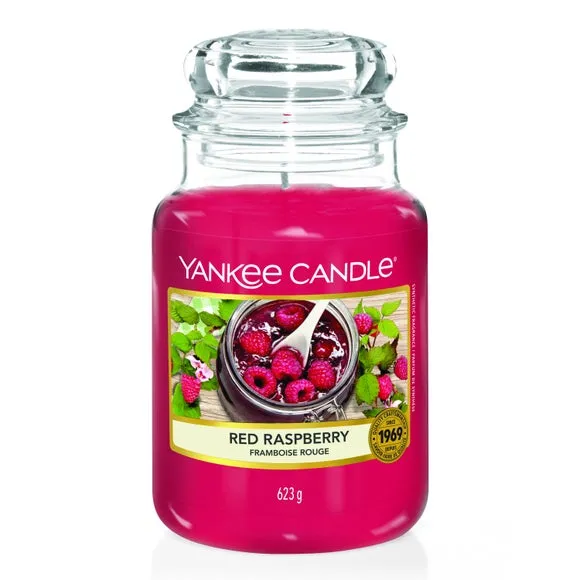 Large Jar Candle Red Raspberry - Red, Wax