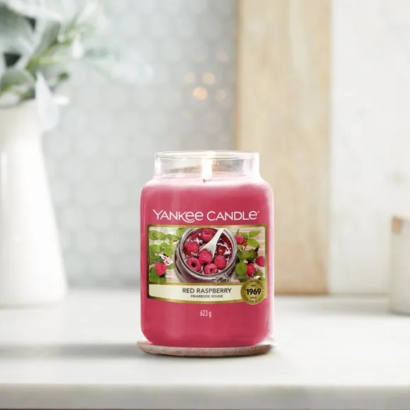 Large Jar Candle Red Raspberry - Red, Wax