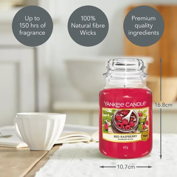 Large Jar Candle Red Raspberry - Red, Wax