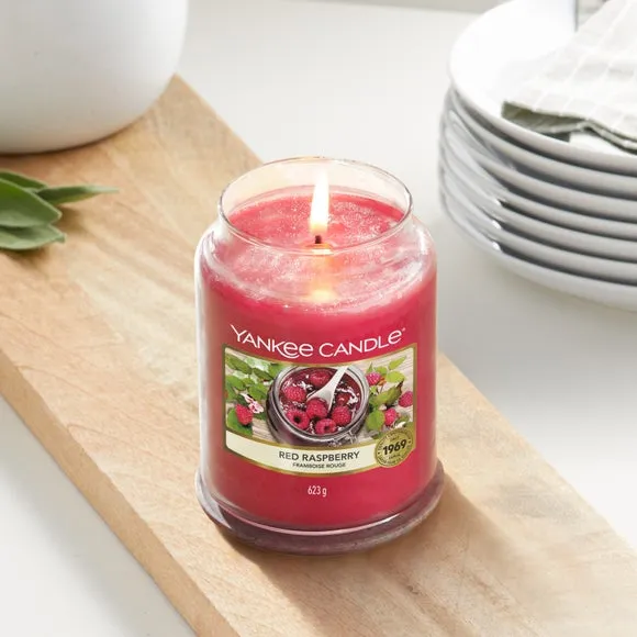 Large Jar Candle Red Raspberry - Red, Wax