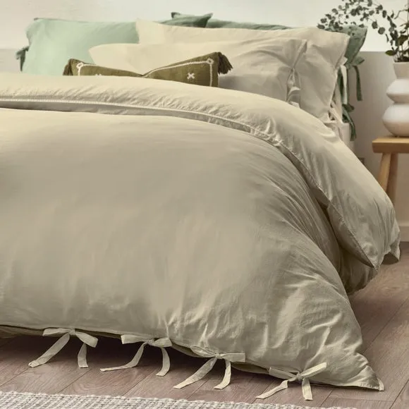 Bow Tie Duvet Cover Set - Green, Cotton