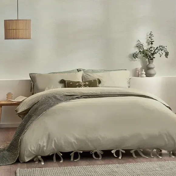 Bow Tie Duvet Cover Set - Green, Cotton image