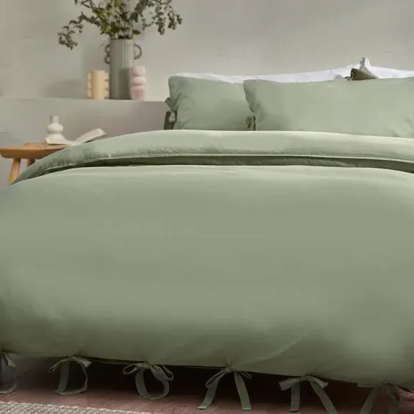Bow Tie Duvet Cover Set - Sage, Cotton