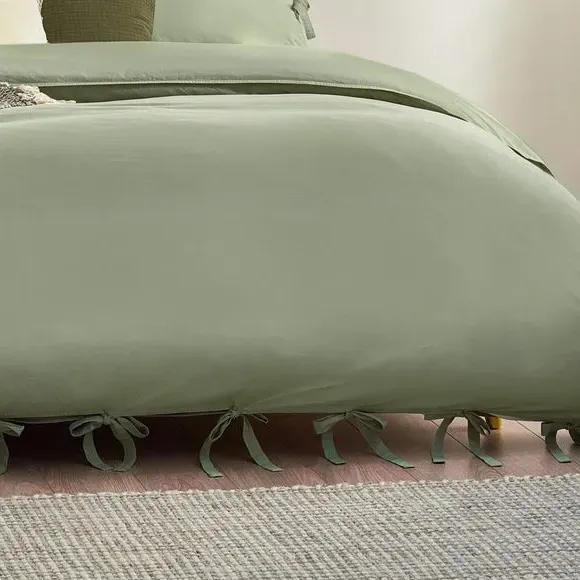 Bow Tie Duvet Cover Set - Sage, Cotton