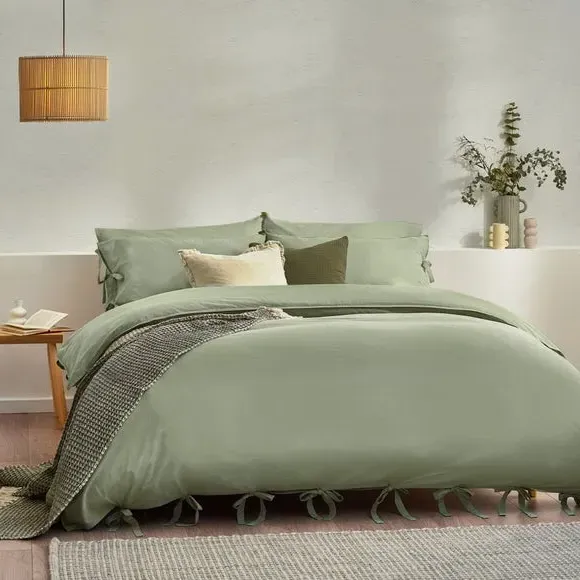 Bow Tie Duvet Cover Set - Sage, Cotton