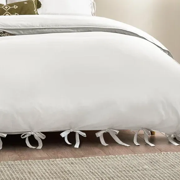 Bow Tie Duvet Cover Set - White, Cotton