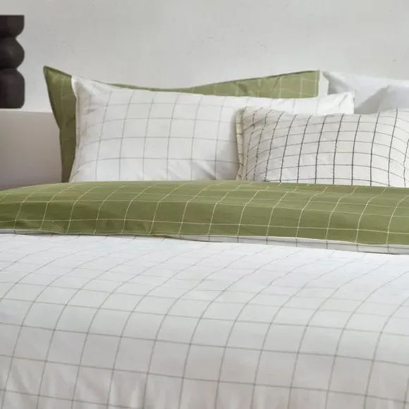 Check Duvet Cover Set - Light Moss, Cotton
