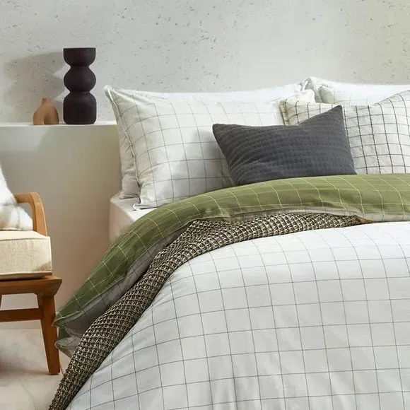 Check Duvet Cover Set - Light Moss, Cotton