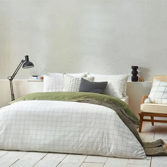 Check Duvet Cover Set - Light Moss, Cotton