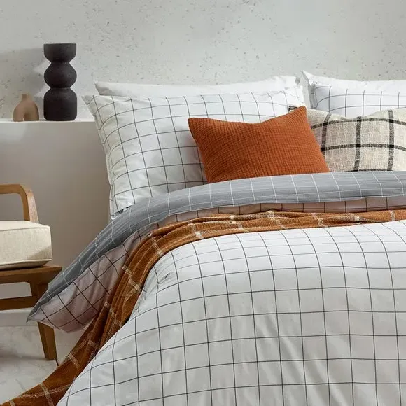 Check Duvet Cover Set - White, Cotton