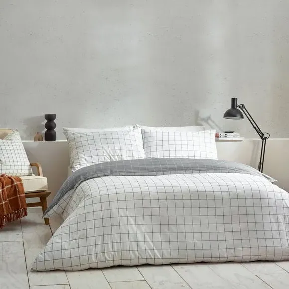 Check Duvet Cover Set - White, Cotton