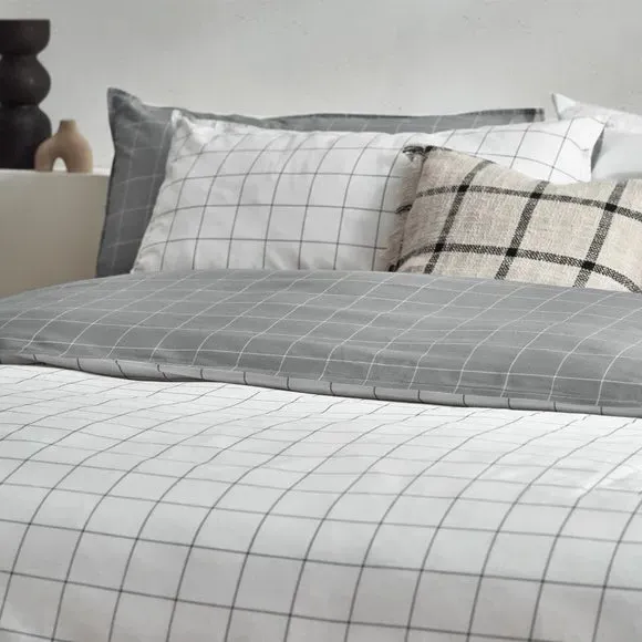 Check Duvet Cover Set - White, Cotton