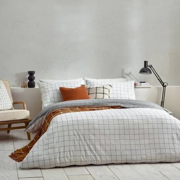 Check Duvet Cover Set - White, Cotton