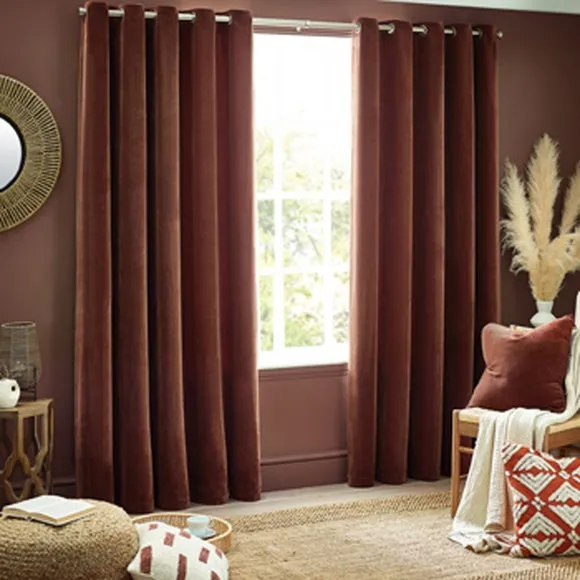 Eyelet Curtains with Rings - Nutmeg, Chenille
