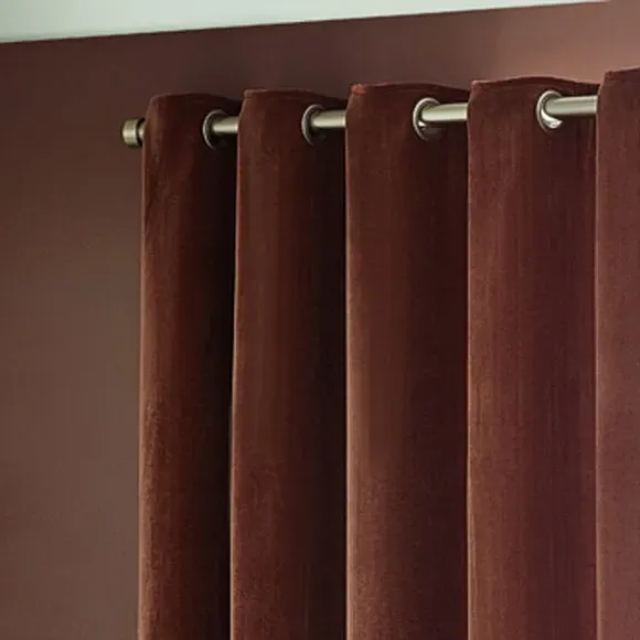Eyelet Curtains with Rings - Nutmeg, Chenille