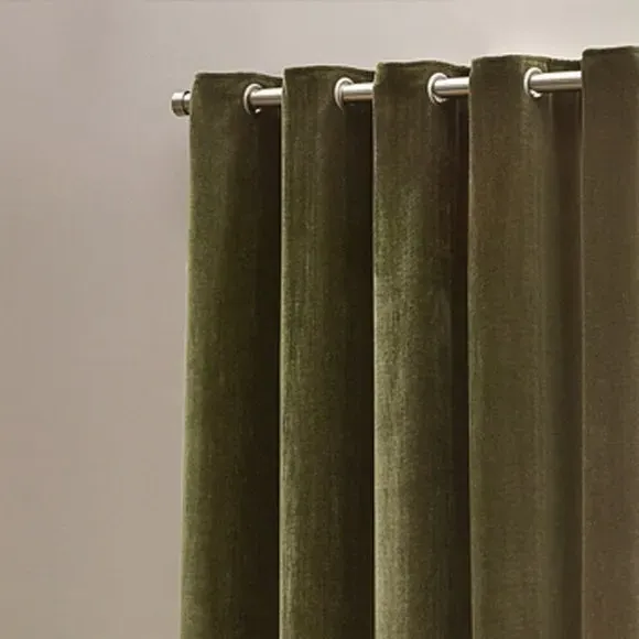 Eyelet Curtains with Rings - Olive, Chenille